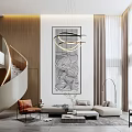 Modern Duplex Living Room Interior Design With Staircase Chandelier Sofa and Curtains