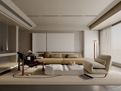 Modern Living Room Interior With Sofa Armchair Coffee Table Large Window And Minimalist Design 3d model