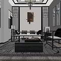 Traditional Chinese Tea House Interior With Wooden Structure And Red Lanterns