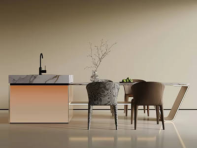 Modern Bar Counter Interior With Marble Top And Decorative Branch Vase 3d model