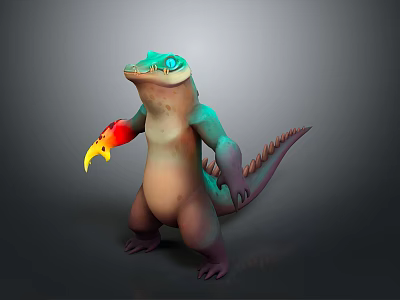 Colorful Crocodile Like Game Movie Character With Green Blue Body And Orange Claws 3d model