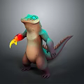 Colorful Crocodile Like Game Movie Character With Green Blue Body And Orange Claws