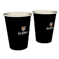 Two Black Paper Cups With White Rim And la Ola Logo Design