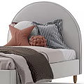 Modern Single Bed With Arched Headboard Soft Decorative Pillows And Knitted Blanket