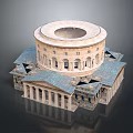 Classical Circular Building with Colonnade Arched Windows and Blue Roof Tiles