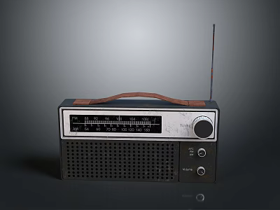 Vintage Radio With Leather Handle Antenna And Control Panel Knobs 3d model