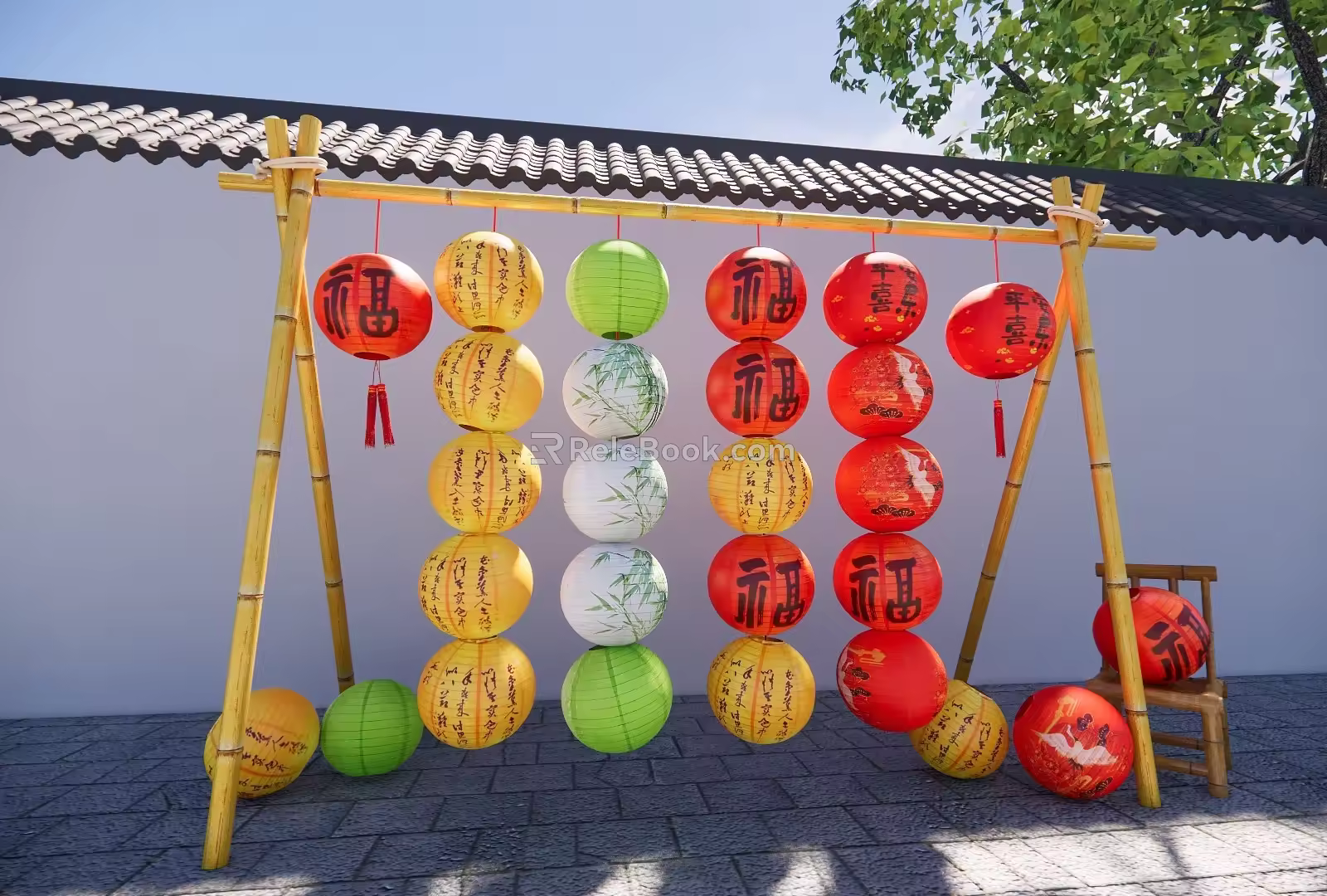 Chinese Lantern Ornaments Paper Lantern New Year Lantern Bamboo Frame 3d model
