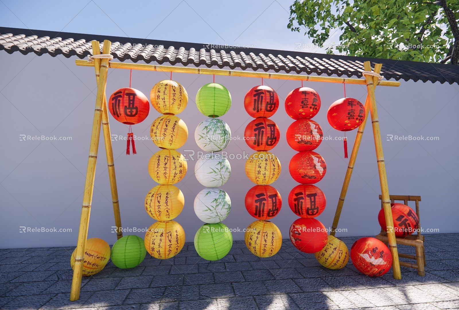 Chinese Lantern Ornaments Paper Lantern New Year Lantern Bamboo Frame 3d model