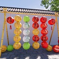 Chinese Lantern Ornaments Paper Lantern New Year Lantern Bamboo Frame 3d model