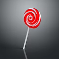 Red and White Swirl Pattern Lollipop With Shiny Surface On Gray Background 3d model