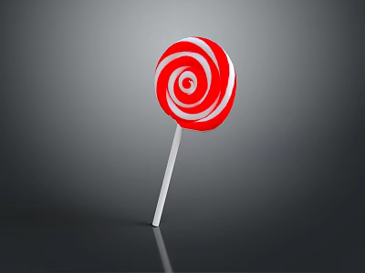 Red and White Swirl Pattern Lollipop With Shiny Surface On Gray Background 3d model