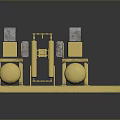 Yellow Industrial Equipment With Cabinets Circular Tanks And Connecting Pipes On Platform
