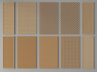 Various Pattern Wooden Wall Panels With Grid Diamond And Woven Designs 3d model