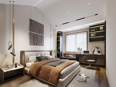 Elegant Modern Bedroom Interior With Sleek Bed Nightstand And Wall Art 3d model