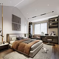 Elegant Modern Bedroom Interior With Sleek Bed Nightstand And Wall Art