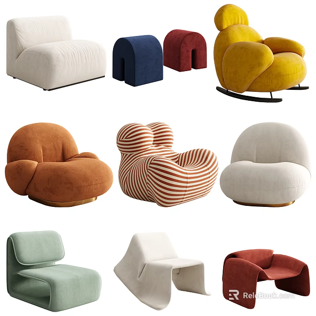 Modern Single Sofa Collection Featuring Various Colors Different Shapes And Comfortable Designs 3d model