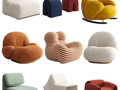 Modern Single Sofa Collection Featuring Various Colors Different Shapes And Comfortable Designs 3d model