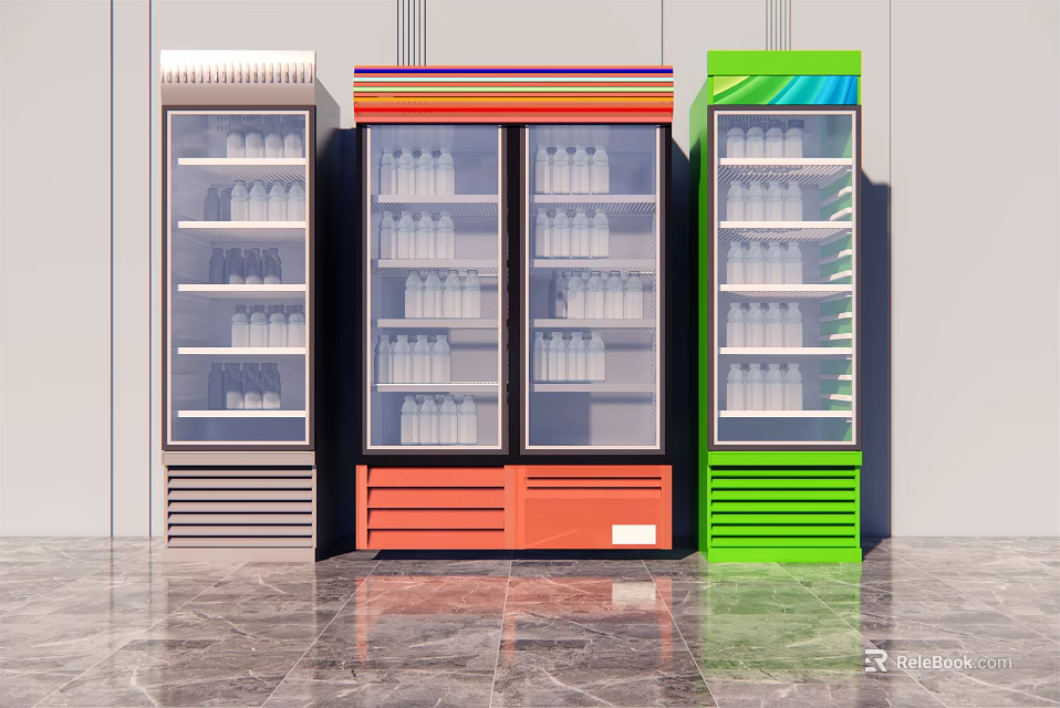 Colorful Upright Display Freezers With Glass Doors For Retail Beverage Storage 3d model 