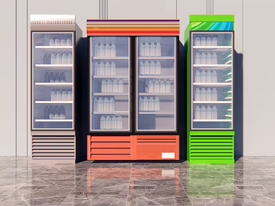 Colorful Upright Display Freezers With Glass Doors For Retail Beverage Storage 3d model