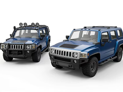 Two Blue Hummer SUV Models With Roof Racks And Off Road Features 3d model