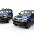 Two Blue Hummer SUV Models With Roof Racks And Off Road Features