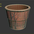 Decorative Red Flower Pot With Black Tree Patterns On Surface