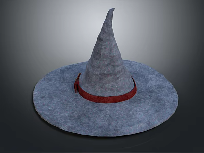 Gray Wizard Hat Design with Pointed Top and Red Ribbon Band 3d model