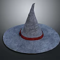 Gray Wizard Hat Design with Pointed Top and Red Ribbon Band 3d model