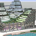 Modern Office Building Complex With Glass Facade Green Roof And Landscaped Terraces