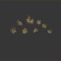 Golden Grass Plants with Various Shapes and Heights on Dark Background with Ground Reflection