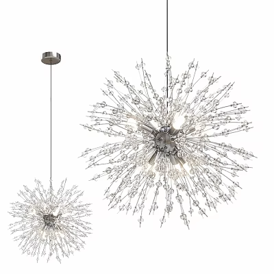 Modern Crystal Dandelion Inspired Ceiling Light With Silver Metal Frame And Multiple Bulbs 3d model