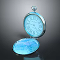 Open Pocket Watch With Roman Numerals And Blue Dial On Black Background