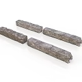 Four Gray Long Textured Stone Bricks With Rectangular Shape And Natural Surface 3d model
