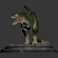 Realistic Dinosaur Figure With Green Yellow Body Open Mouth Standing On Base