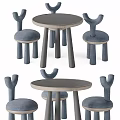 Round Children's Table with Rabbit Ear Shaped Chairs and Blue Padded Seats