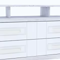Modern Light Wood TV Stand With Spacious Storage Drawers Gold Handles And Open Top Shelf
