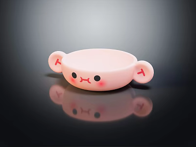 Cute Pink Dinnerware Set With Ear Shaped Handles And Smiley Face Design 3d model