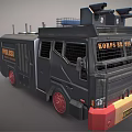 Black Police Armored Vehicle With Red Yellow Front Bumper Red Wheels And Roof Equipment