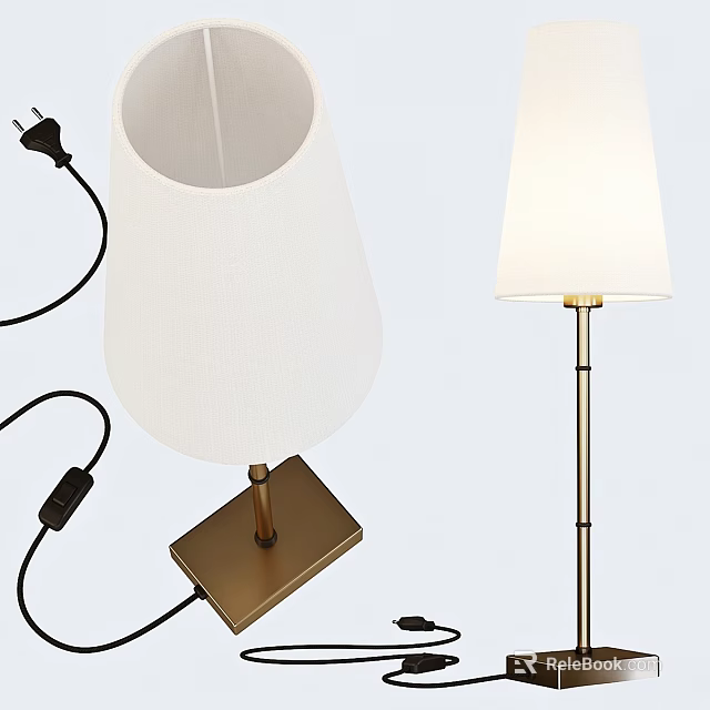 Modern Table Lamp With White Fabric Shade And Brass Base Including Power Cord 3d model 