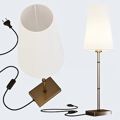 Modern Table Lamp With White Fabric Shade And Brass Base Including Power Cord 3d model