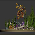 3D Undersea Diorama With Orange Fish Small Creatures Green Seaweed Purple Coral And White Skeleton