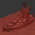 Vintage Warship With Multiple Turrets And Upper Deck Structures Sailing On Blue Ocean Waves 3d model