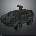 Futuristic Armored Military Vehicle With Top Mounted Turret Green Camouflage Large Wheels