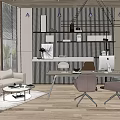 Modern Office Interior Design With Wooden Ceiling Striped Wall Desk Computers And Chairs