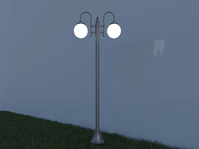 Outdoor Street Lamp With Two Round Light Heads On Grass Background 3d model