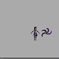 Game Female Character in Purple White Outfit and Purple Multi blade Weapon with Blue Gem