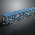 Blue Modern Train Model With White Lines On Dark Reflective Background 3d model