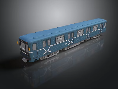 Blue Modern Train Model With White Lines On Dark Reflective Background 3d model