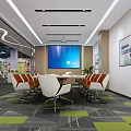 Modern Public Office Area With Reception Desk Sofa Plants And Company Logo