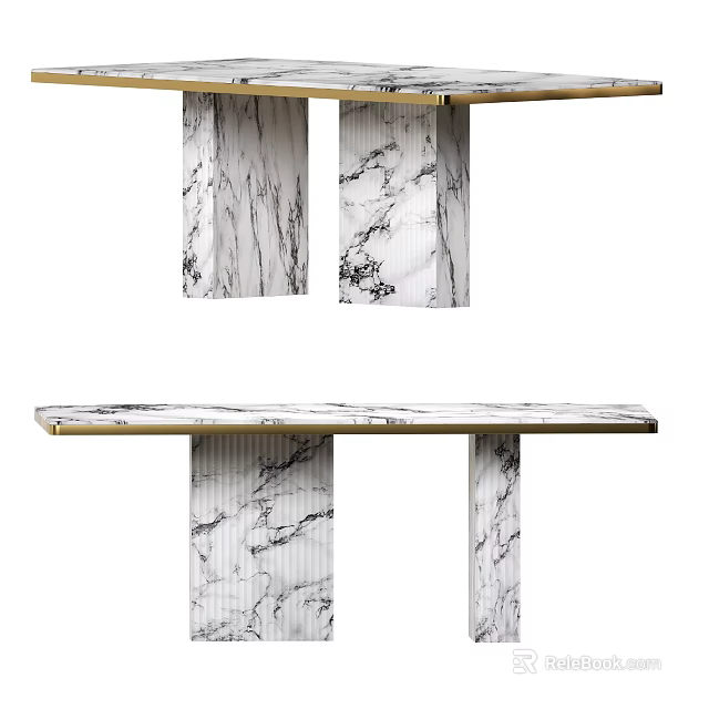 Modern Dining Table Design With Marble Legs And Sleek Tabletop Details 3d model